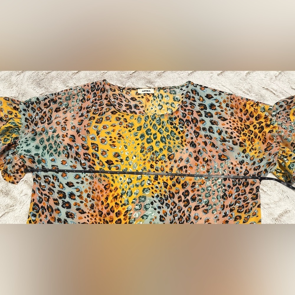 ADORA Multicolor Leopard Print Short Sleeve Ruffle Sleeve Blouse - Picture 2 of 11